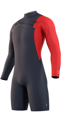 2024 Mystic Mens Marshall 3/2mm Long Sleeve Chest Zip Shorty Wetsuit 35000.2301211 - Navy / Red