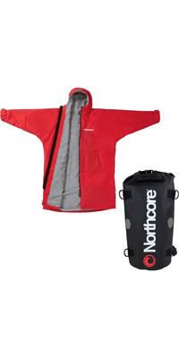 2024 Northcore Beach Basha Sport Long Sleeve Changing Robe & 40L Dry Bag Bundle NC2467 - Red / Black