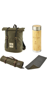 2024 Northcore Waxed Canvas Back Pack, Adventure Camping Roll & Bamboo & Stainless Steel Flask Bundle NC118 - Olive Green