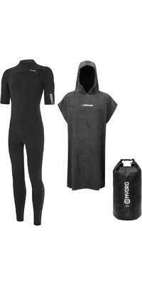 2024 Nyord Mens Tempus 2/2mm Short Sleeve Chest Zip Wetsuit & Northcore Changing Robe & 20L Dry Bag Bundle MT1 Black / Grey