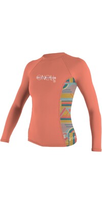 2024 O'Neill Girls Premium Skins Long Sleeve Rash Vest 4176 - Burnt / Artageo