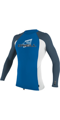 2024 O'Neill Youth Premium Skins Long Sleeve Rash Guard 4174 - Ocean / White / Copen blue