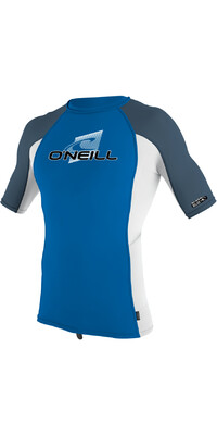 2024 O'Neill Youth Premium Skins Short Sleeve Rash Guard 4173 - Ocean / White / Copen Blue