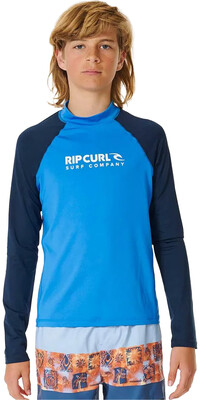 2024 Rip Curl Junior Shock UPF Long Sleeve Rash Vest 123BRV - Blue Gum