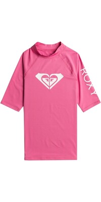 2024 Roxy Girls Wholehearted Short Sleeve Rash Vest ERGWR03283 - Shocking Pink