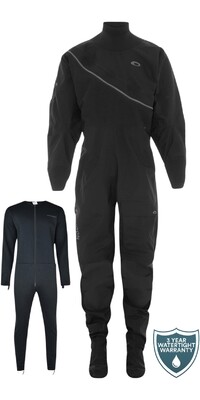 2024 Typhoon Mens Ezeedon Front Zip Drysuit & Underfleece 100187 - Black / Grey