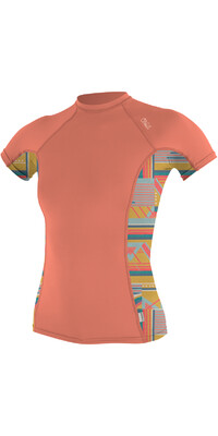 2024 O'Neill Womens Side Print Short Sleeve Rash Guard 5405S - Burnt Coral / Arta Geo