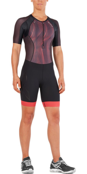 2018 2XU Womens Compression Trisuit Short Sleeve BLACK / WATERMELON WT4843d