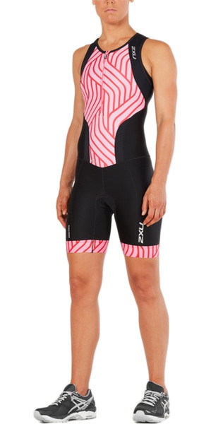 2018 2XU Womens Perform Front Zip Trisuit BLACK / ROSE PINK TIDE WT4855d