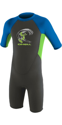 2023 O'Neill Toddler Reactor 2mm Back Zip  Shorty Wetsuit 4867 - Graphite / Dayglo / Ocean