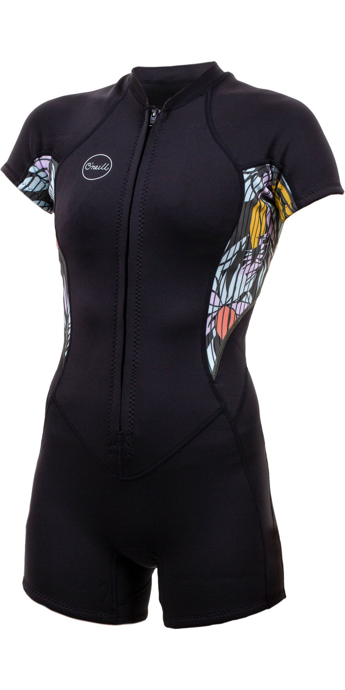 2021 O'Neill Womens Bahia 2/1mm Front Zip Shorty Wetsuit 5293 Black