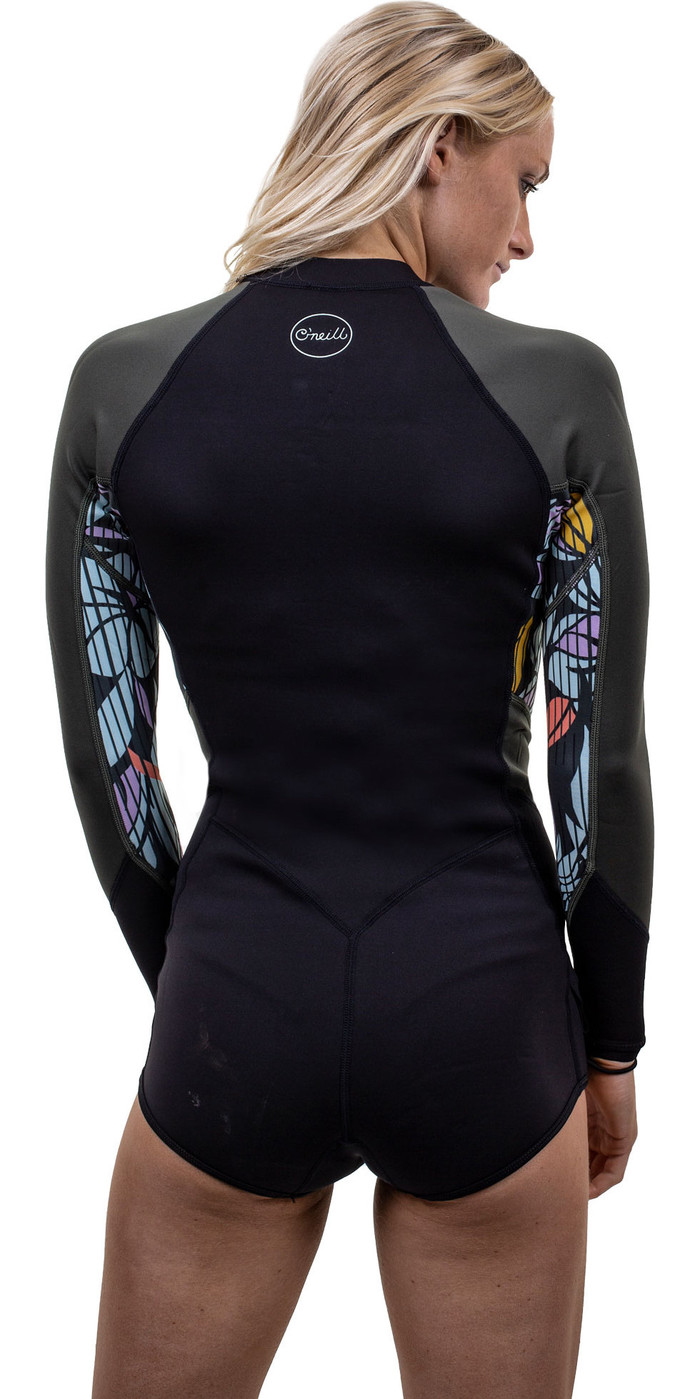 2021 Oneill Womens Bahia 21mm Front Zip Long Sleeve Shorty Wetsuit 5363 Black Wetsuit Outlet 9742
