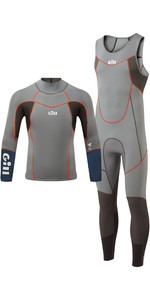 2021 Gill Mens Zenlite 2mm Skiff Suit & 1.5mm Wetsuit Top Package Deal - Steel Grey