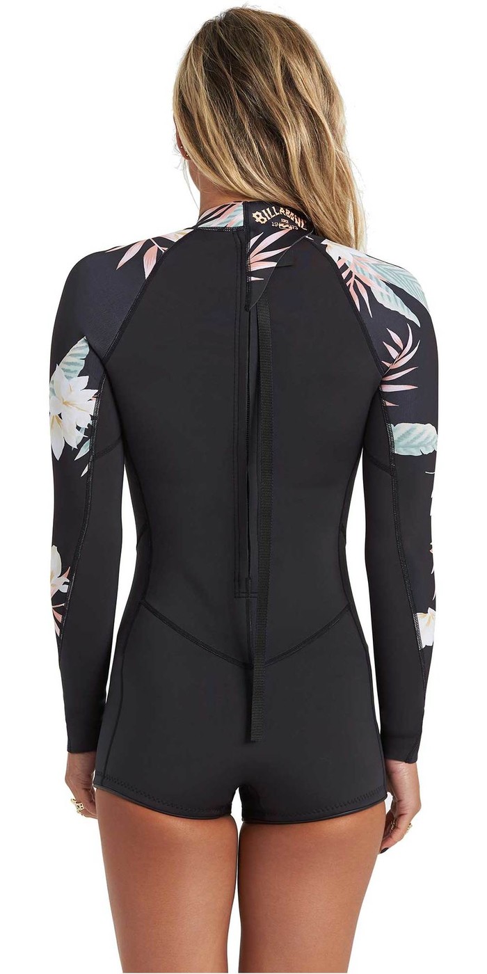 2020 Billabong Womens Spring Fever 2mm Long Sleeve Shorty Wetsuit U42g33 Black Wetsuit Outlet