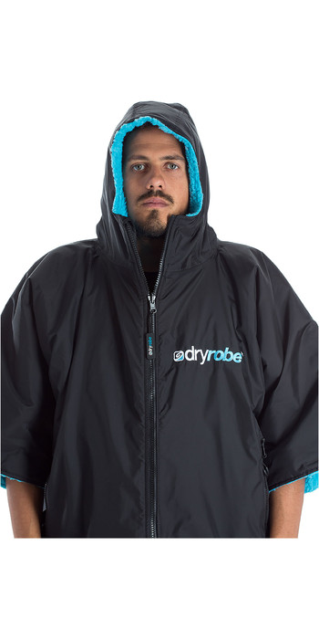 2021 Dryrobe Advance Short Sleeve Premium Outdoor Change Robe / Poncho DR100 - Black / Blue