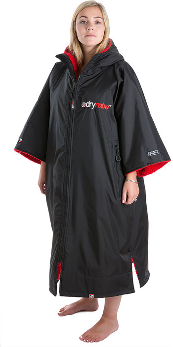 2021 Dryrobe Advance Short Sleeve Premium Outdoor Change Robe / Poncho DR100 - Black / Red