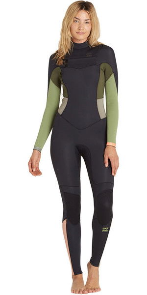 2018 Billabong Womens 3/2mm Synergy Chest Zip Wetsuit GREEN TEA F43G11