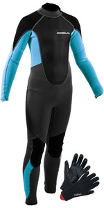 2021 Gul Junior Response 3/2mm Back Zip Wetsuit & Power Glove Bundle - Grey / Blue Aster