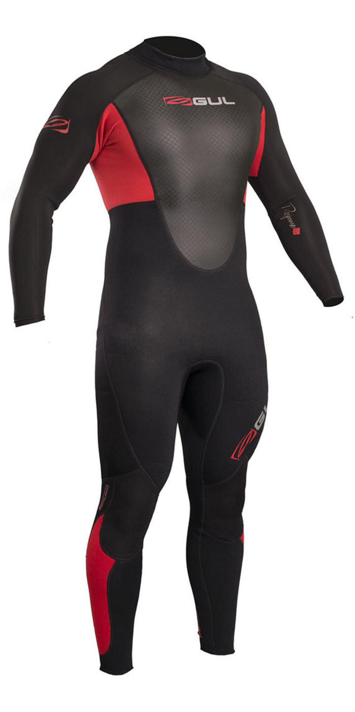 2019 Gul Response 3/2mm Flatlock Back Zip Wetsuit Black / Red RE1321B4