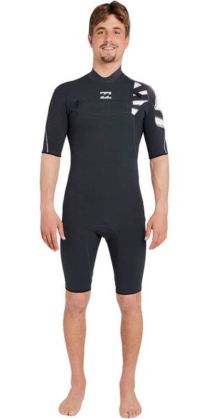 2018 Billabong Pro 2mm Chest Zip Shorty Wetsuit BLACK SANDS H42M15