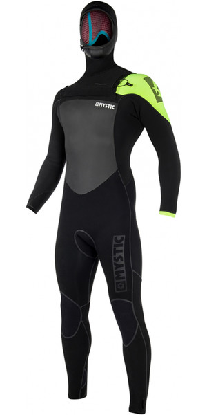 2019 Mystic Legend Hooded 5/3mm Chest Zip Wetsuit BLACK / LIME 180000