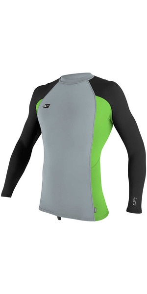 2018 O'Neill Premium Skins Long Sleeve Rash Vest COOL GREY / DAY GLOW 4170B