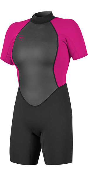 2018 O'Neill Womens Reactor II 2mm Back Zip Shorty Wetsuit BLACK / BERRY 5043