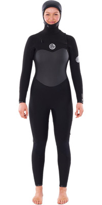 2023 Rip Curl Womens Flashbomb 6/4mm Hooded Chest Zip Wetsuit WSTYHG - Black