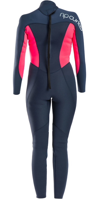 Rip Curl Womens Omega 3/2mm Back Zip Flatlock Wetsuit WSM4KW - Neon Pink