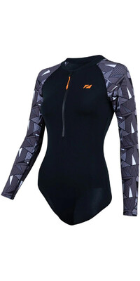 2024 ZONE3 Womens Renew Long Sleeve Openwater Swimsuit SW23WOWSLS122 - Black Grey