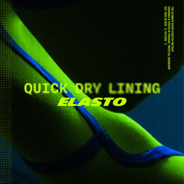 The lime E-Dry lining of an Elasto wetsuit, worn inside out