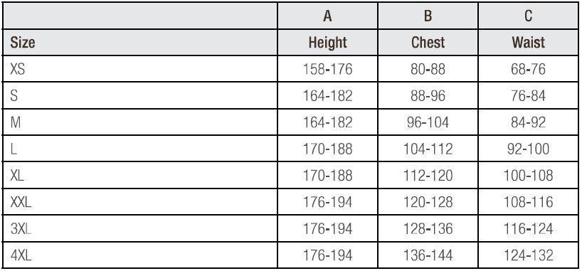 Baleno Size Chart