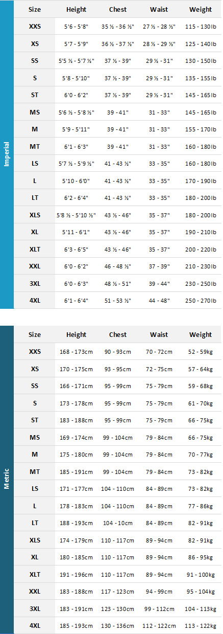 O Neill Size Chart