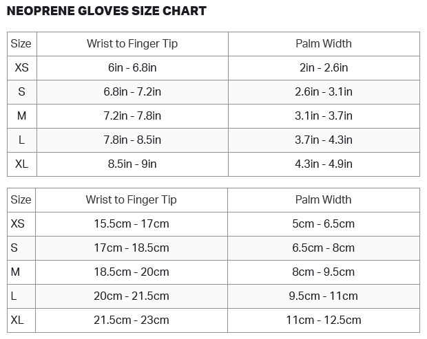 Zone3 Neoprene Gloves (image) 22 0 Size Chart
